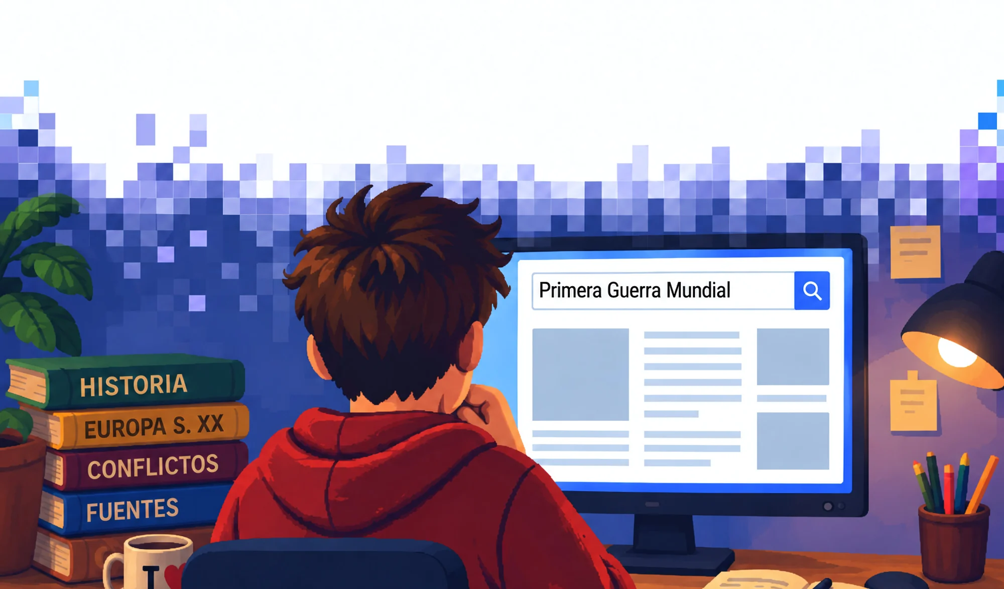 Ilustración del panel sobre aprendizaje tangencial: una persona investiga a partir de un videojuego.