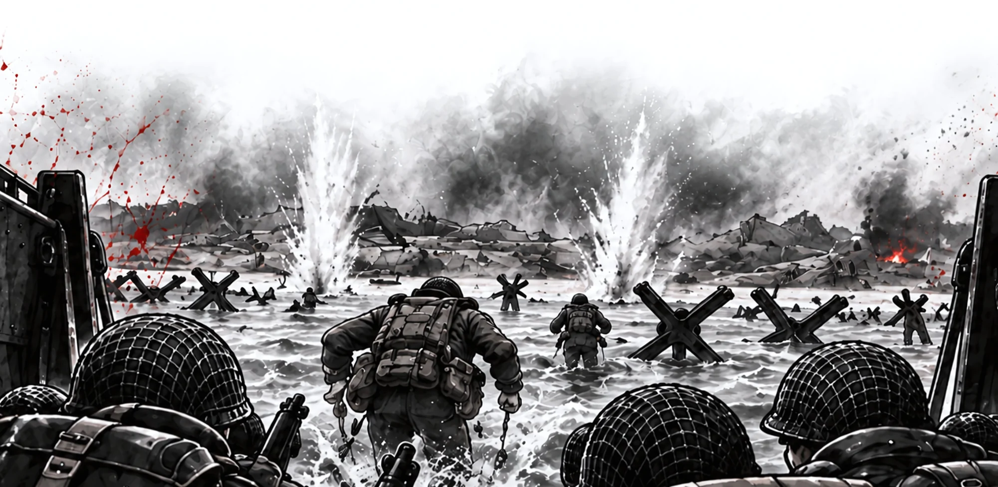 Composición en blanco y negro que acompaña al panel de la Segunda Guerra Mundial.