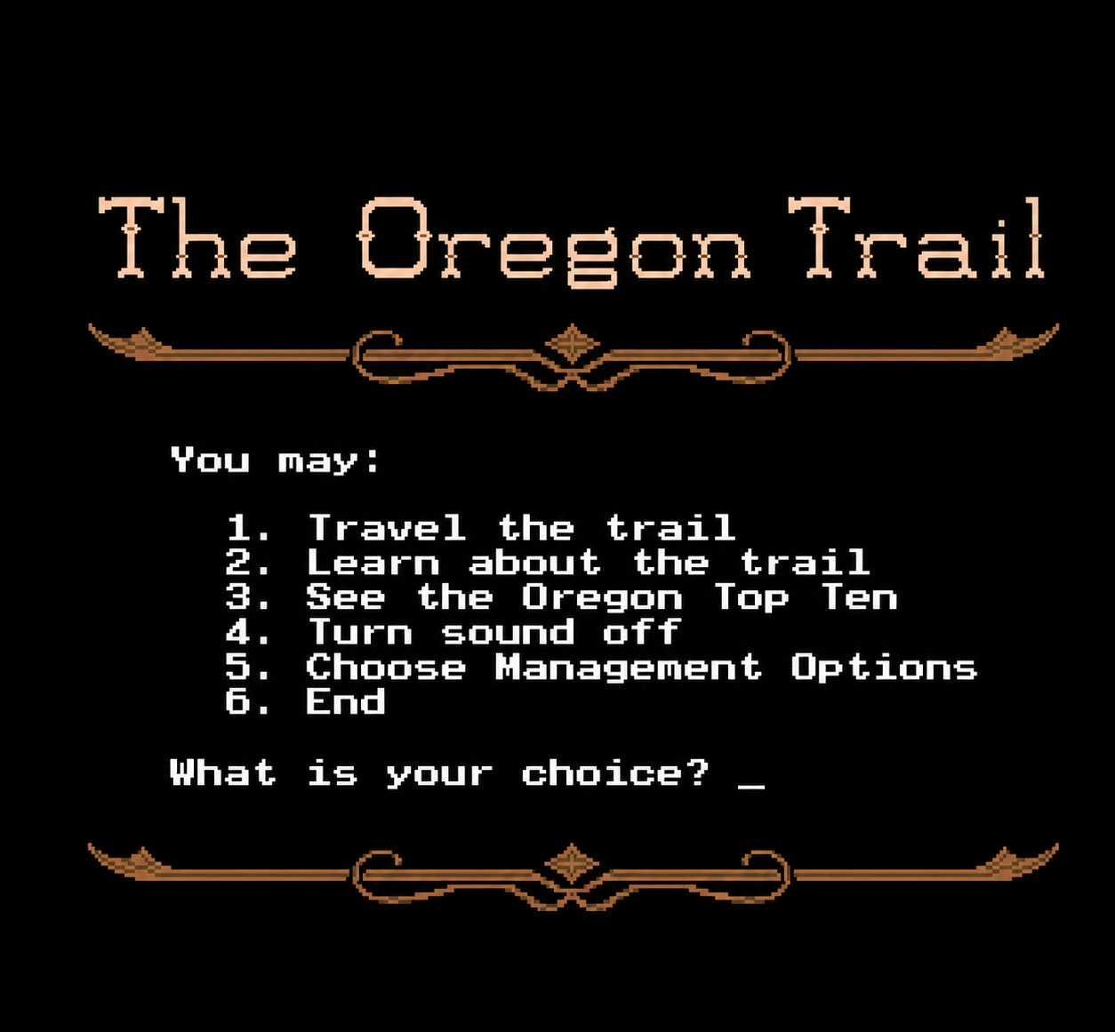 Pantalla de una edición de The Oregon Trail reproducida en el panel.